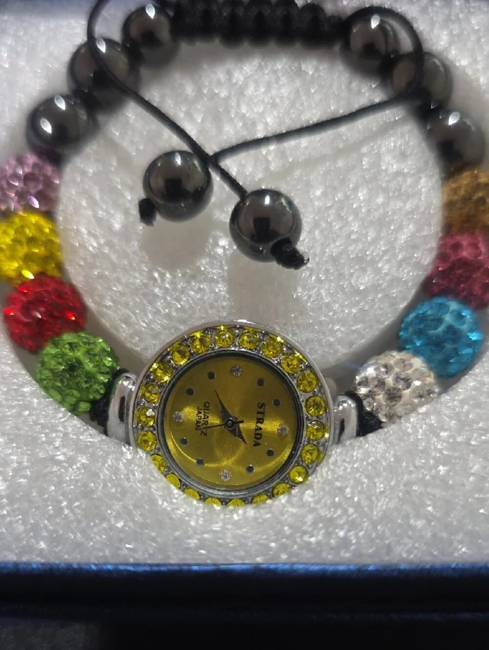 Strada Multicolor Crystal Bead Bracelet Watch Set with Yellow Accents